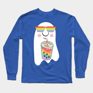 Pride Rainbow Cool Ghost with Drink Long Sleeve T-Shirt